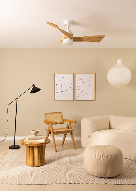 WIND CURVE - Ventilador de techo 40W silencioso Ø132 cm 100% madera