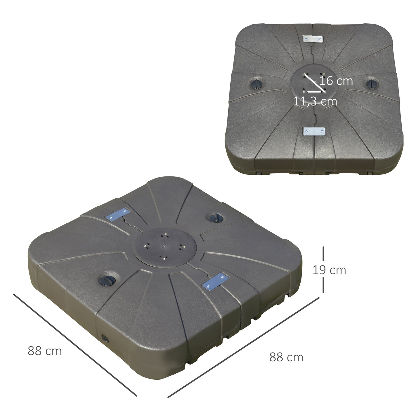 Outsunny Base para Sombrilla Excentrica Grande Rellenable de Arena y Agua con 4 Ruedas para Exteriores Patio Jardín 88x88x19 cm Café