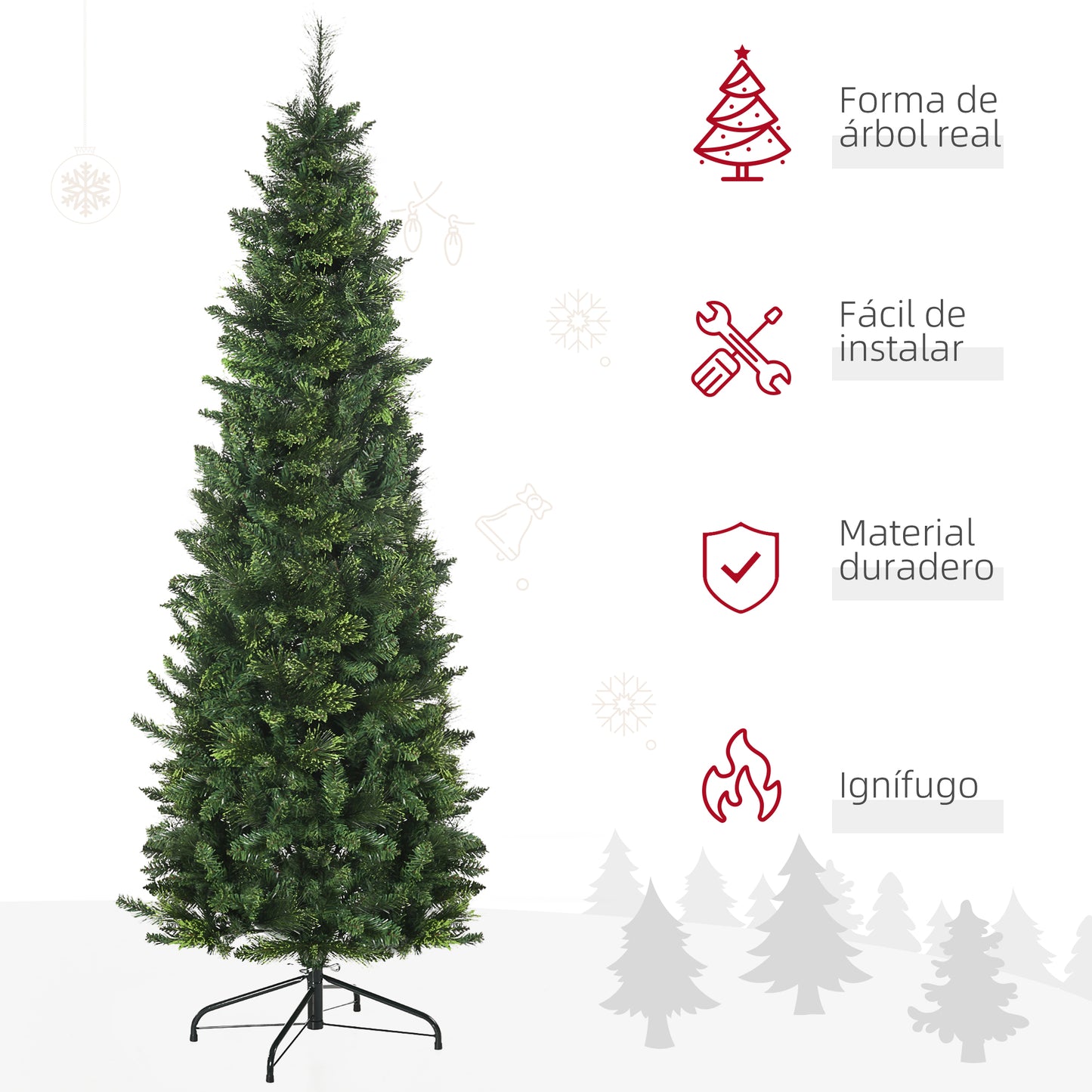 HOMCOM Árbol de Navidad Artificial de 180 cm Árbol Navideño con 618 Ramas Agujas de Pino Apertura Automática y Base Plegable de Acero Ø70x180 cm Verde