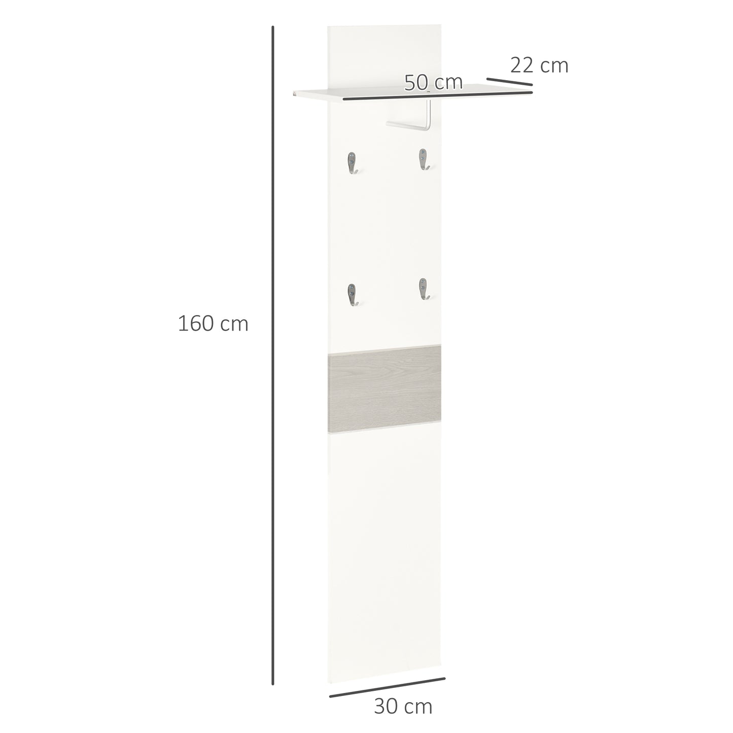 HOMCOM Perchero de Pared con 4 Ganchos Estante de Pared de Almacenamiento con Barra Colgante de Aluminio para Entrada Dormitorio Pasillo 50x23,5x60 cm Blanco