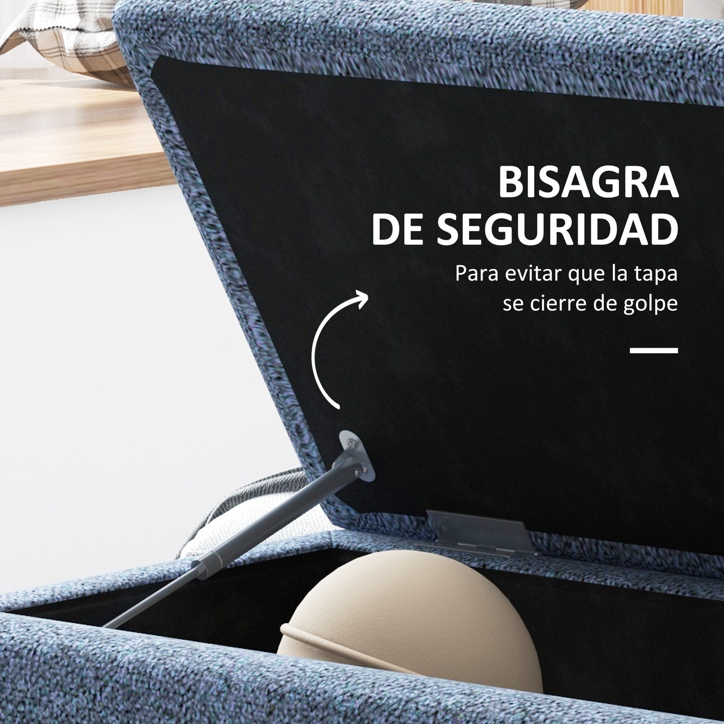 HOMCOM Baúl de Almacenaje de Dormitorio Banco de Almacenamiento Capacidad 47 L con Tapa Abatible y Patas de Madera para Salón Carga 120 kg 95x38x45 cm Azul