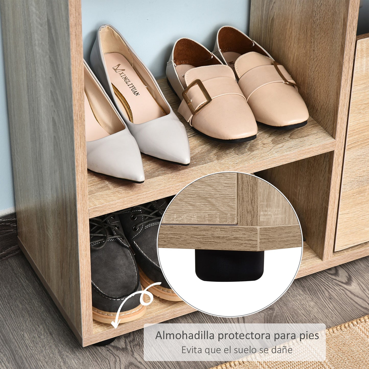 HOMCOM Zapatero de Madera con Estantería y Cubos Armario para Zapatos de Entrada Pasillo Organizador de Zapatos Armario Multifuncional de Almacenamiento de Zapatos 101.5x25.5x98cm