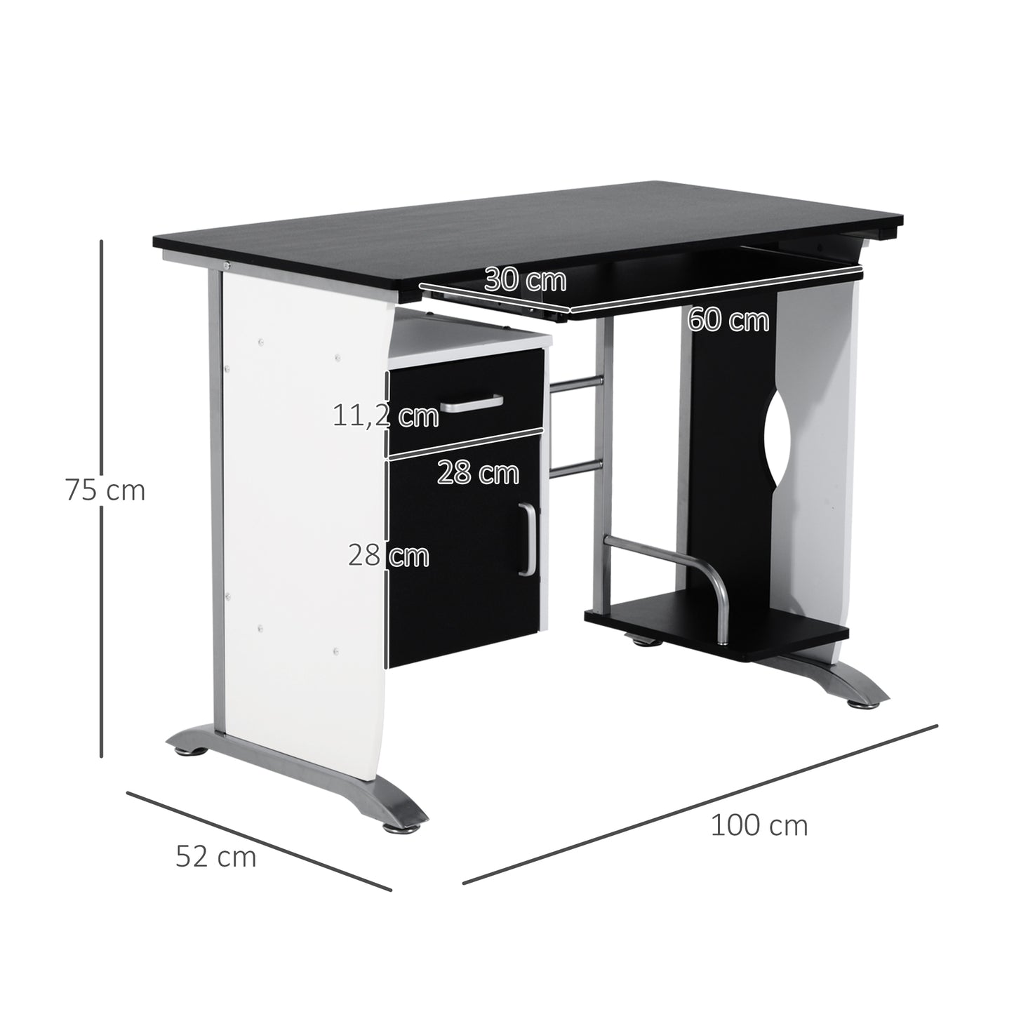 HOMCOM Mesa de Ordenador PC Despacho Escritorio 100x52x75cm Oficina Mobiliario Madera