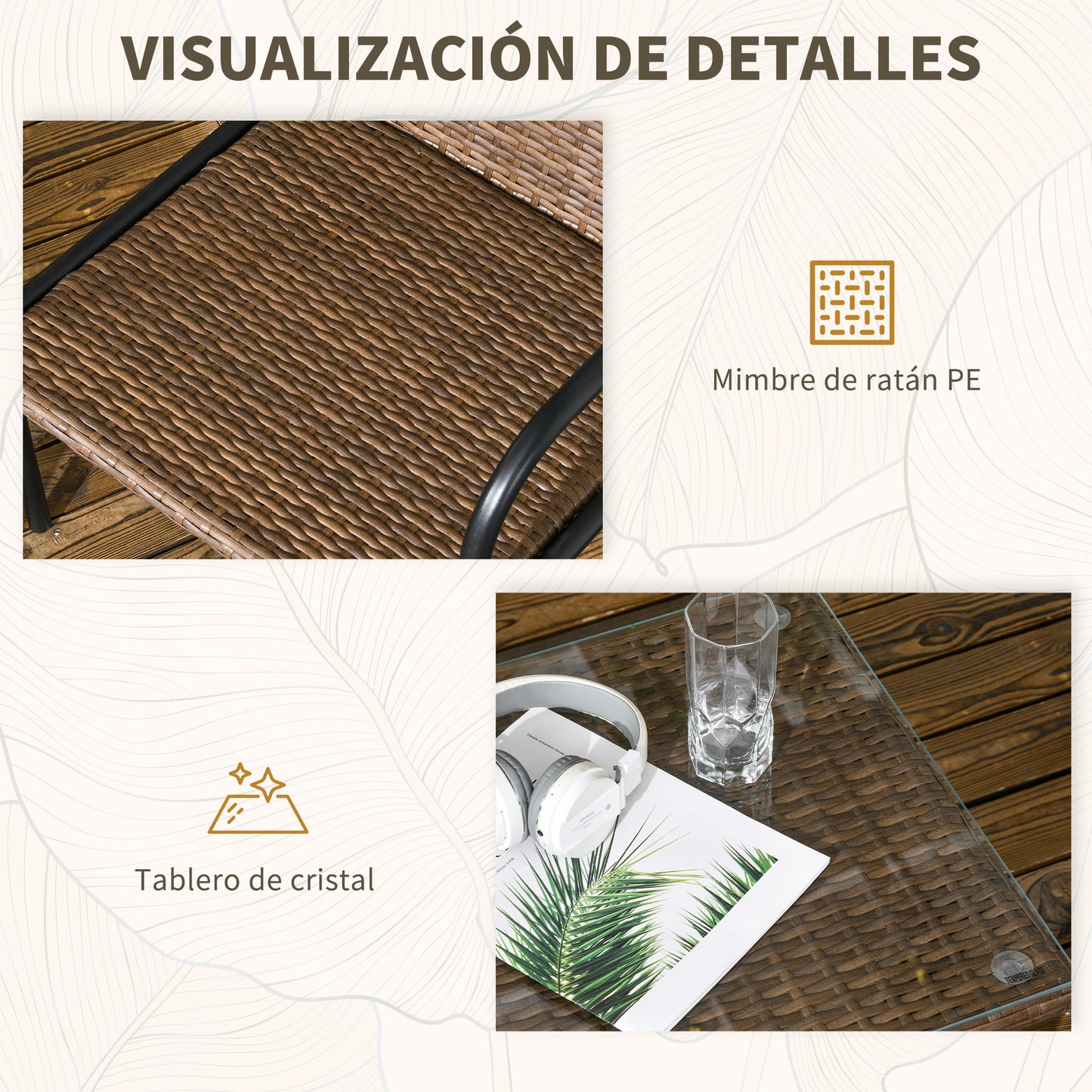 Outsunny Conjunto de Jardín de Ratán Sintético Juego de 4 Piezas Muebles de Jardín con 2 Sofás Individuales 1 Sofá de 2 Plazas y 1 Mesa de Vidrio Templado Anti-UV para Terraza Patio Multicolor