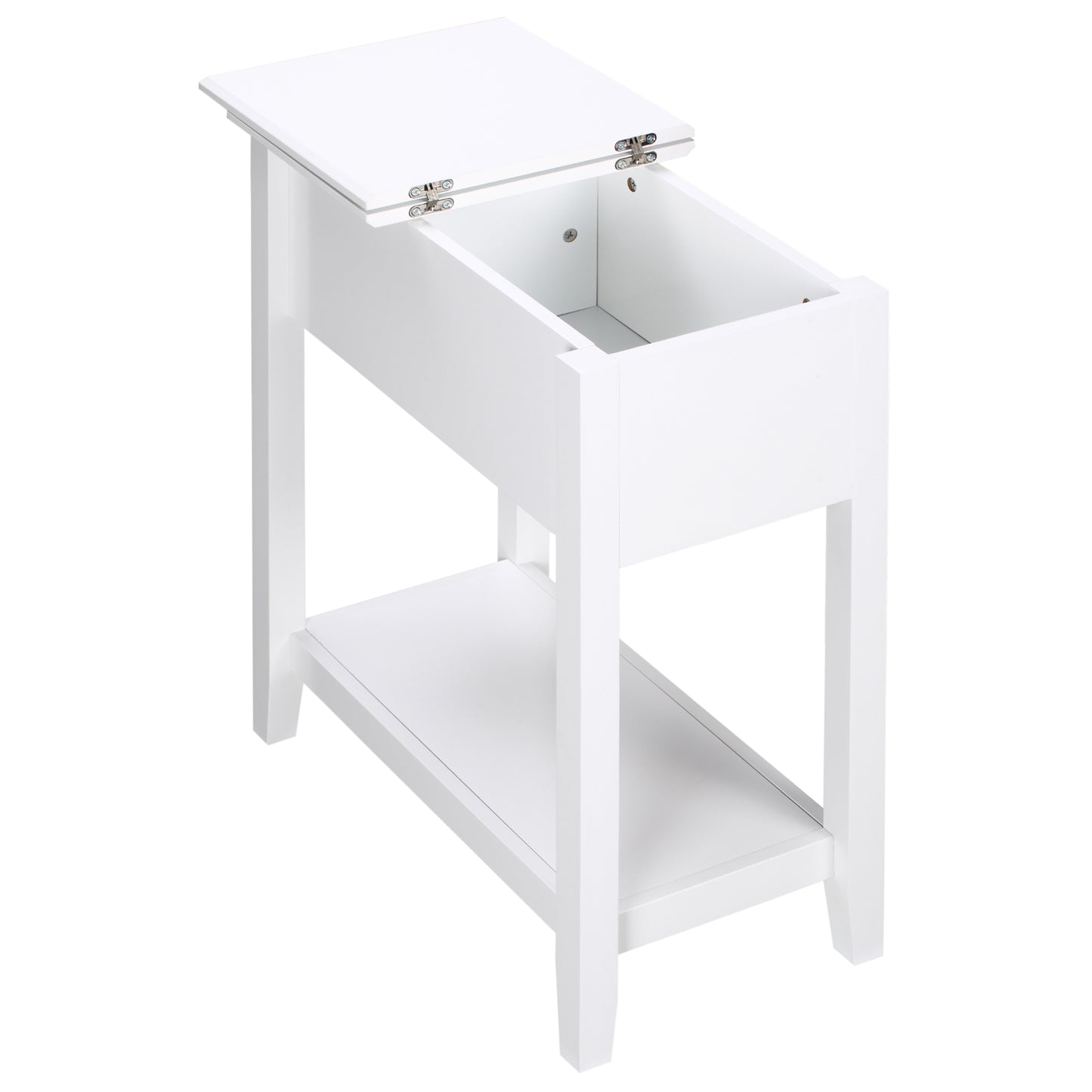 HOMCOM Mesa Auxiliar Mesita de Noche con Tapa Abatible Estante de Almacenamiento y Orificio de Cable Oculto para Salón Cama Dormitorio 60,5x32,5x70 cm Blanco