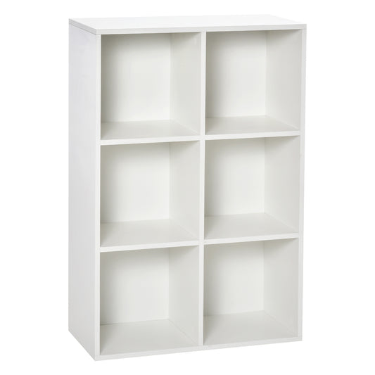 HOMCOM Estantería para Libros Estantes de Madera de 3 Niveles con 6 Cubos de Almacenaje para Sala de Estar Dormitorio Oficina 65,5x30x97,5 cm Blanco