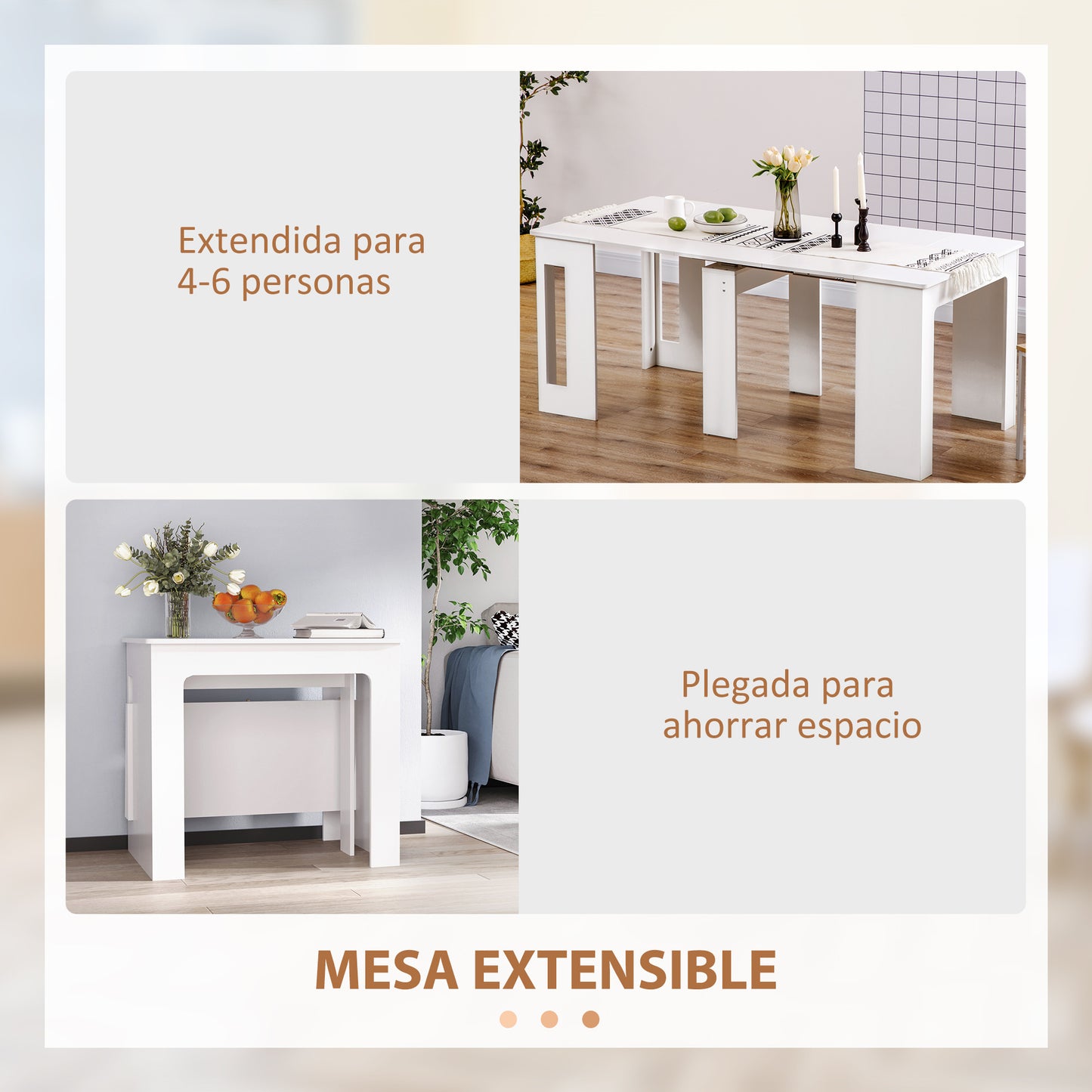 HOMCOM Mesa de Comedor Extensible para 4-6 Personas Mesa Consola con Alas Abatibles Mesa Auxiliar Multifuncional para Estudio Cocina Carga 60 kg 180x85x75 cm Blanco