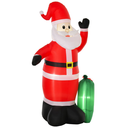 HOMCOM Papá Noel Inflable y Regalo Santa Claus Hinchable con 3 Luces LED e Inflador Eléctrico Decoración Navideña para Exteriores Interiores 148x85x240 cm Rojo y Verde