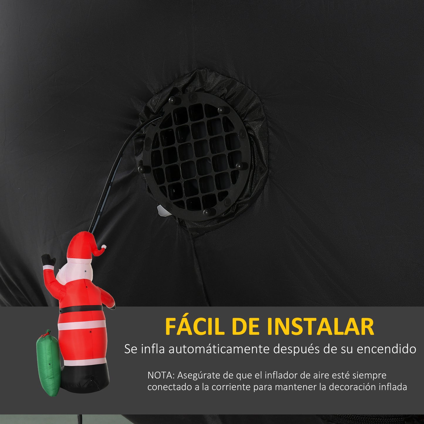 HOMCOM Papá Noel Inflable y Regalo Santa Claus Hinchable con 3 Luces LED e Inflador Eléctrico Decoración Navideña para Exteriores Interiores 148x85x240 cm Rojo y Verde