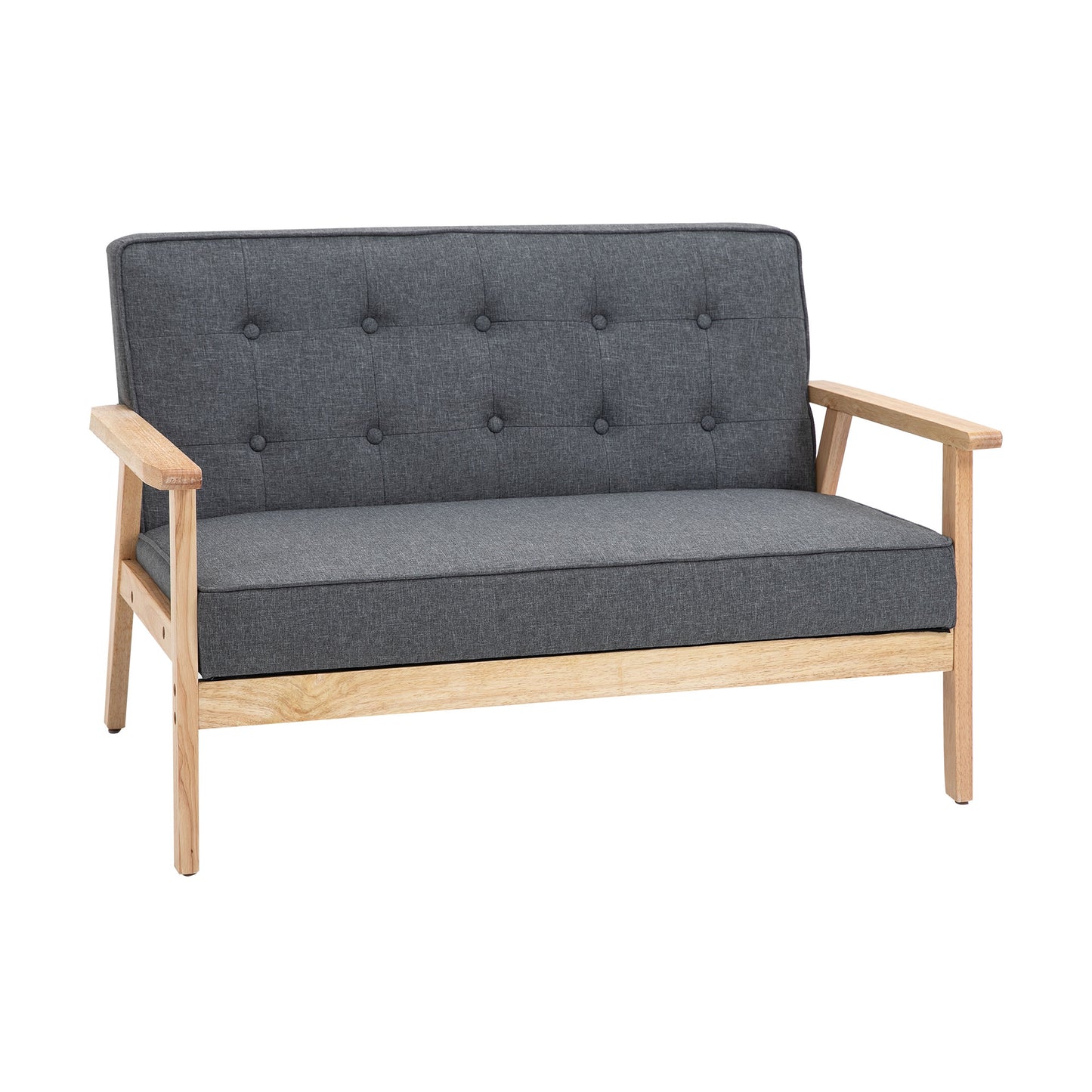 HOMCOM Sofá de 2 Plazas con Respaldo y Cojines Acolchados Patas de Madera Antideslizantes Botones con Mechones Salón Dormitorio Oficina 113x67x78 cm Gris