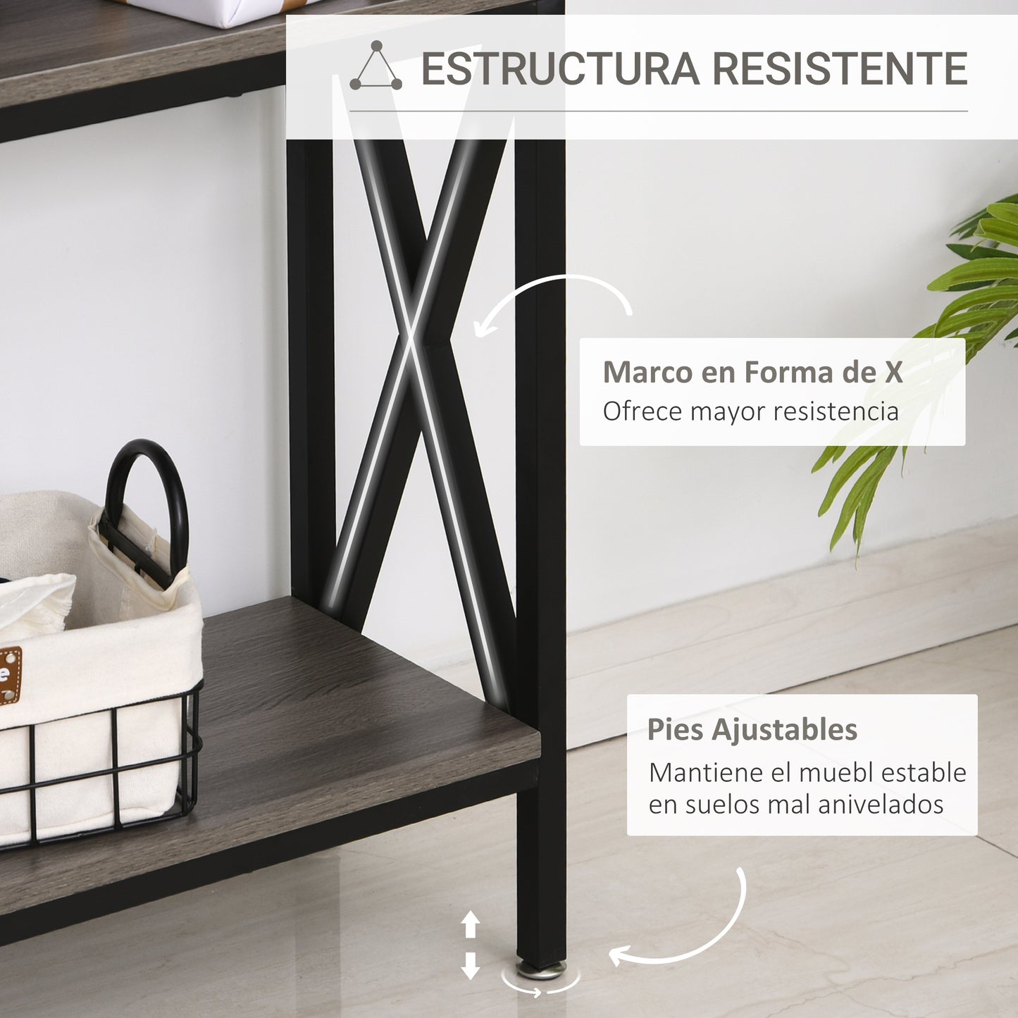 HOMCOM Mesa Consola Mueble para Recibidor con 2 Compartimientos y Estante Consola para Recibidor Entrada Pasillo 120x23,5x75 cm Gris y Negro