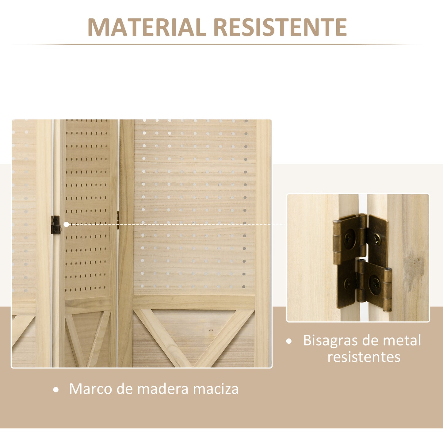 HOMCOM Biombo de 4 Paneles Divisor de Habitación Plegable 152x1,7x144,5 cm Separador de Ambientes con Pantalla de Privacidad Agujeros para Colgar para Oficina Dormitorio Salón Natural