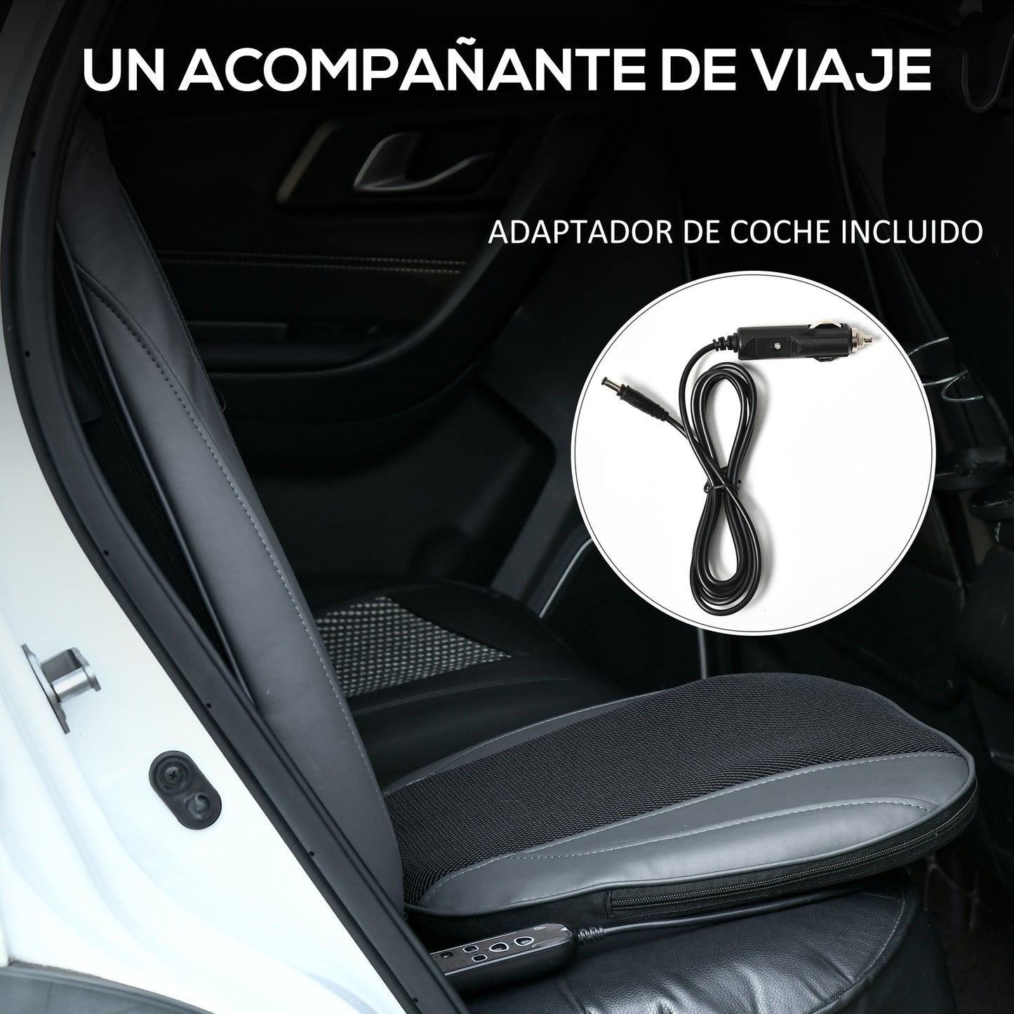 HOMCOM Masajeador de Asiento con Calor Cojín de Asiento de Masaje Shiatsu y Vibración con 8 Puntos Altura del Cuello Ajustable Mando a Distancia y Bolsillo Lateral para Oficina Coche 45x39x78 cm Negro