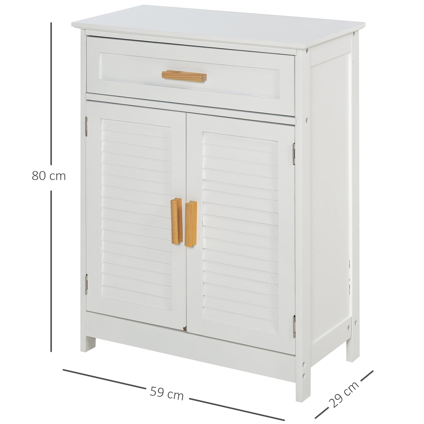 kleankin Armario Auxiliar para Baño Mueble Organizador Multifuncional con Cajón Estante Ajustable Interno 2 Puertas de Persianas Estilo Elegante 59x29x80 cm Blanco