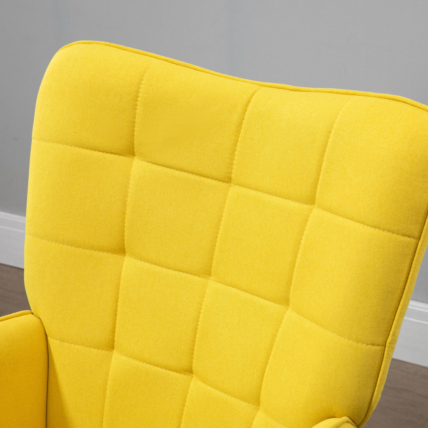 HOMCOM Sillón de Salón Moderno Butaca de Dormitorio con Respaldo Alto Reposabrazos Tela de Lino y Patas de Madera para Sala de Estar 71x76x101 cm Amarillo