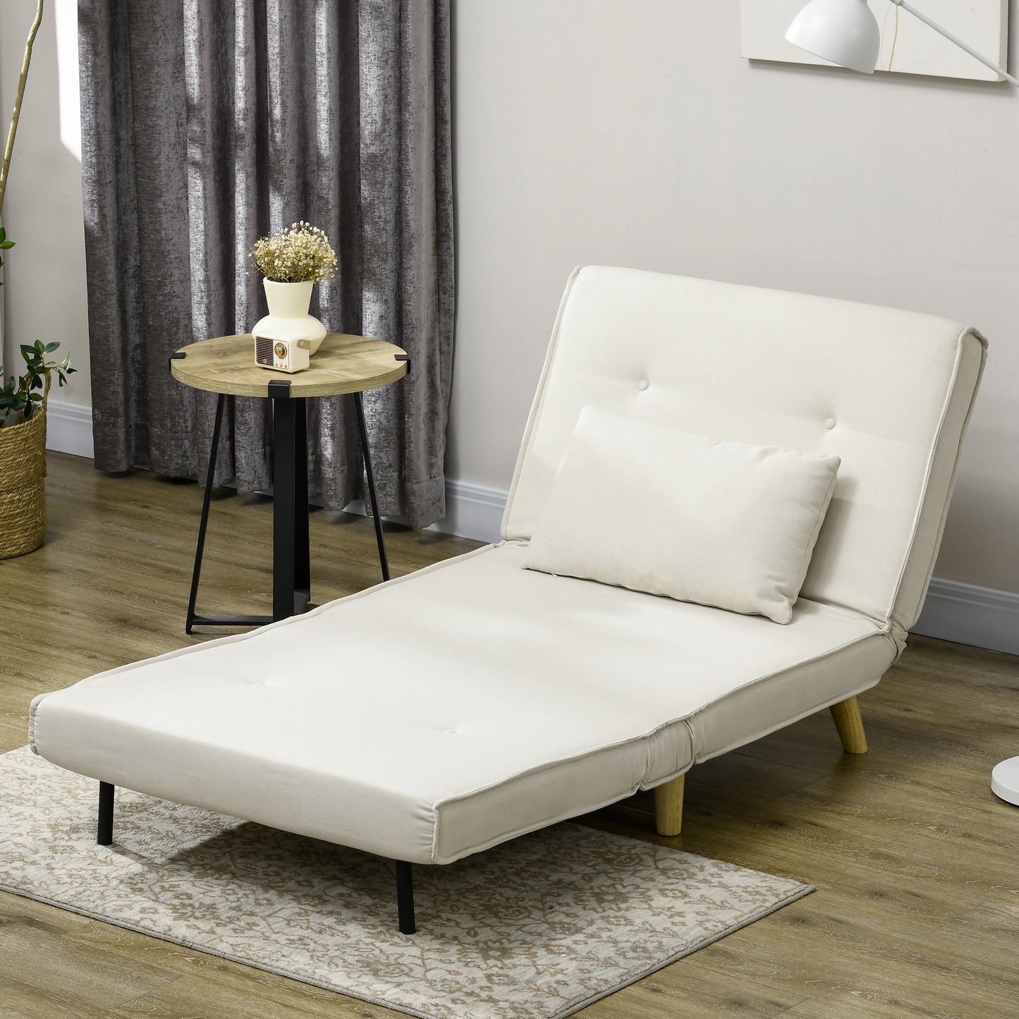 HOMCOM Sofá Cama Individual 2 en 1 Sillón Cama Plegable Sillón Individual con Respaldo Ajustable y Cojín para Sala Dormitorio Oficina en Casa Carga 125 kg 90x78x79 cm Beige