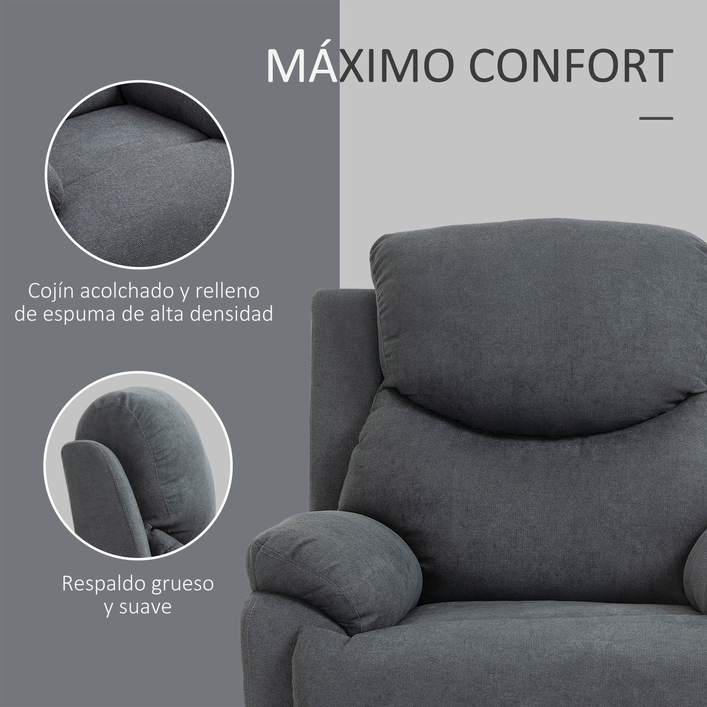 HOMCOM Sillón Reclinable de Salón Sillón Relax Reclinable Manual con Reposabrazos y Reposapiés Carga 150 kg Sofá Relax para Salón Dormitorio Gris