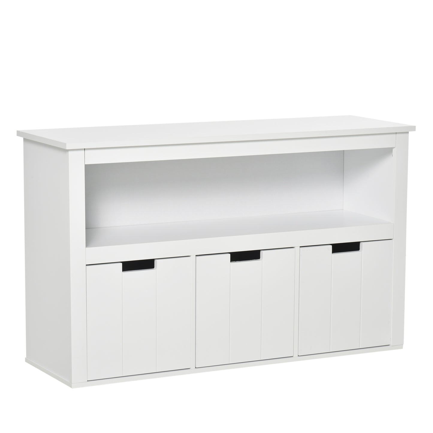 HOMCOM Aparador de Salón con 3 Cajones Extraíbles y Estantes Abiertos para Libros Juguetes Armario Auxiliar de Almacenamiento para Dormitorio Cocina 102x33x61,5 cm Blanco