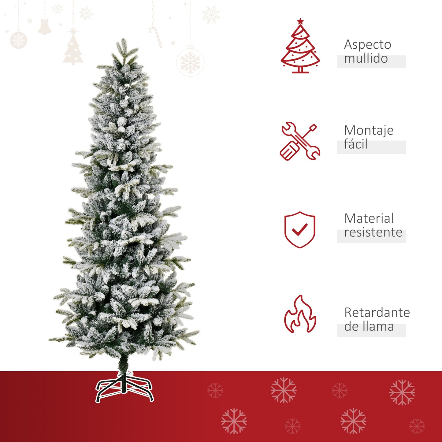 HOMCOM Árbol de Navidad Nevado 210 cm Árbol de Navidad Artificial con 784 Puntas de Rama Ignífugas y Soporte de Acero Decoración Navideña para Interiores Verde y Blanco