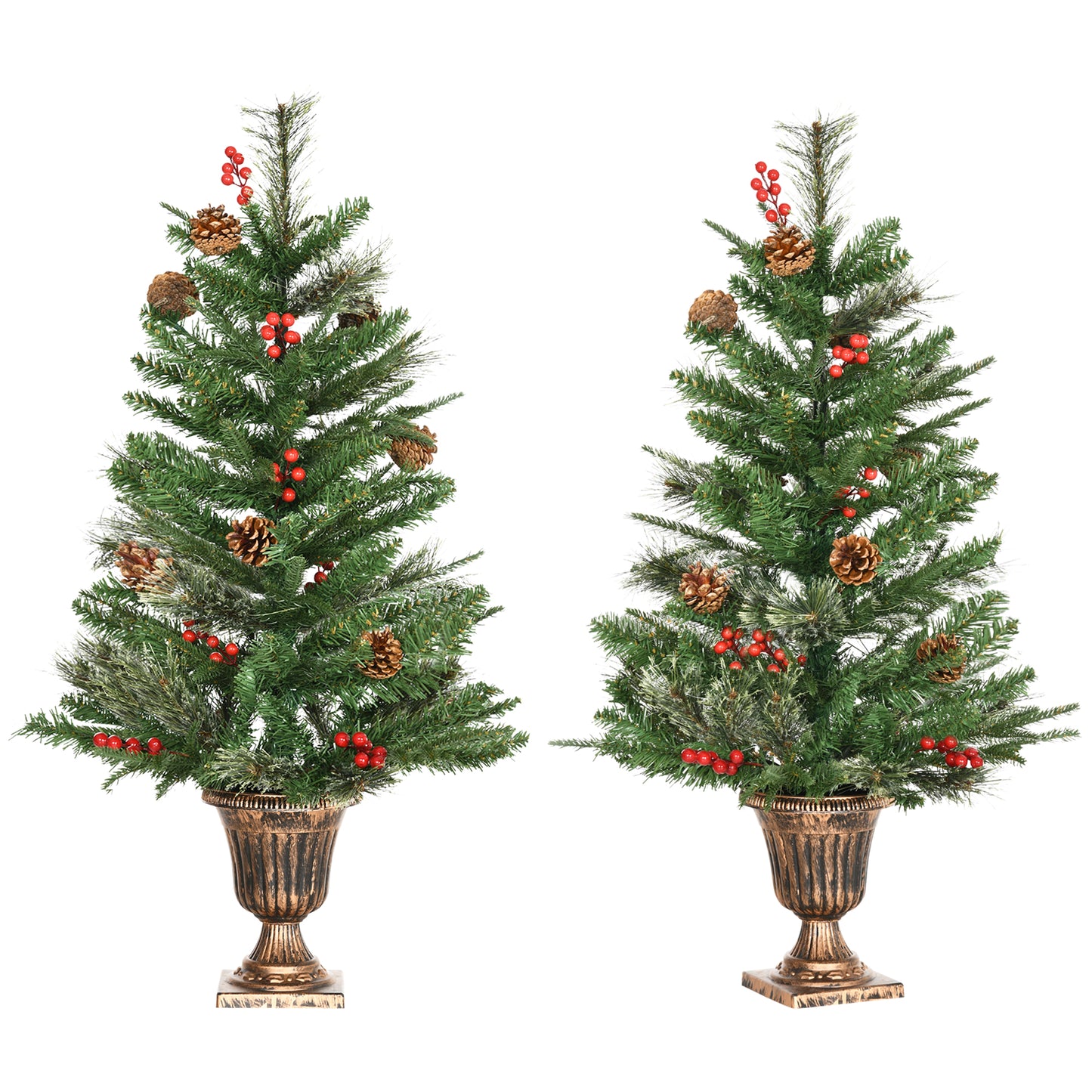 HOMCOM Juego de 2 Piezas de Árbol de Navidad Artificial 90 cm con Maceta Ignífugo con 110 Ramas 10 Bayas 8 Piñas y Hojas de PVC Decoración Navideña para Interiores Verde