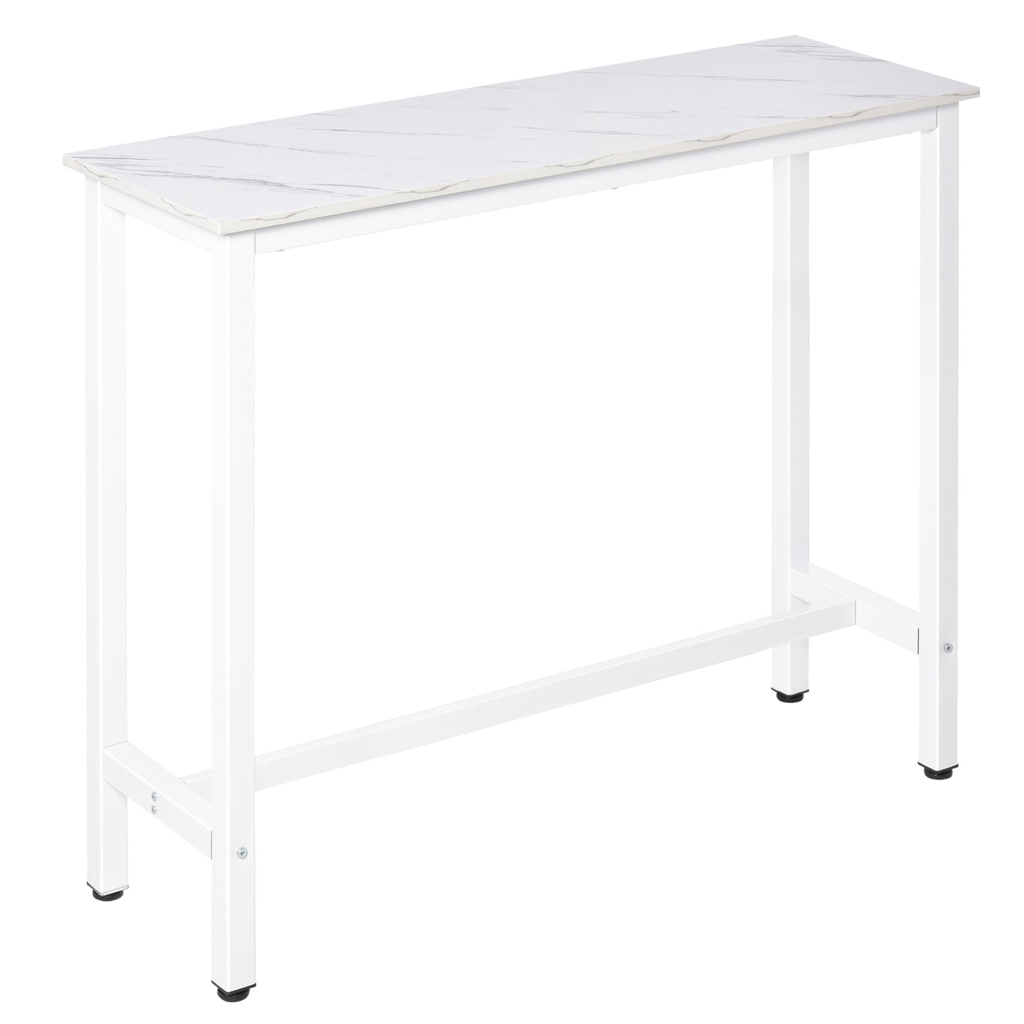 HOMCOM Mesa de Bar Mesa Alta con Encimera de Melamina Efecto Marmoleado y Patas de Acero Estilo Moderno para Cocina Cafetería Comedor 120x40x100 cm Blanco