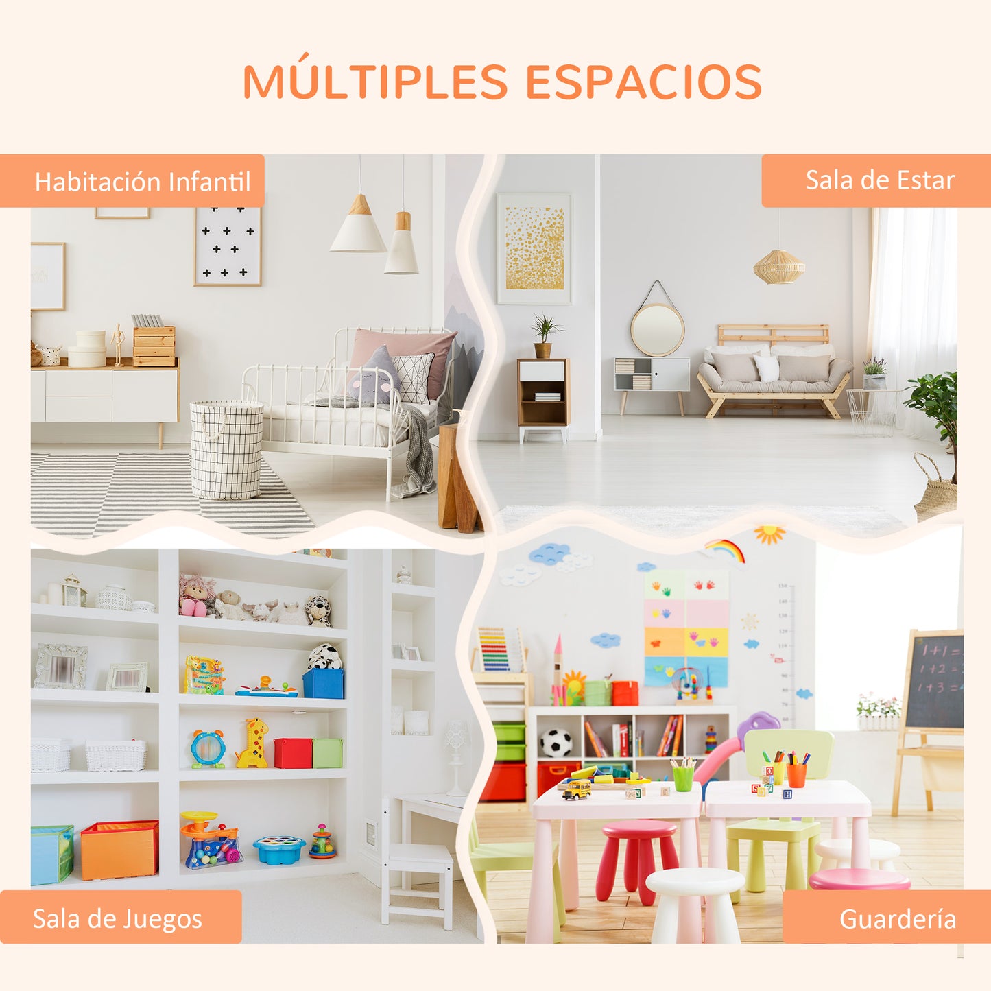 HOMCOM Estantería Infantil de Juguetes con Armario Estantes 4 Cajas y 3 Cestas Organizador de Almacenaje para Habitación de Niños Sala Juegos 128x34x155 cm Naranja Pastel