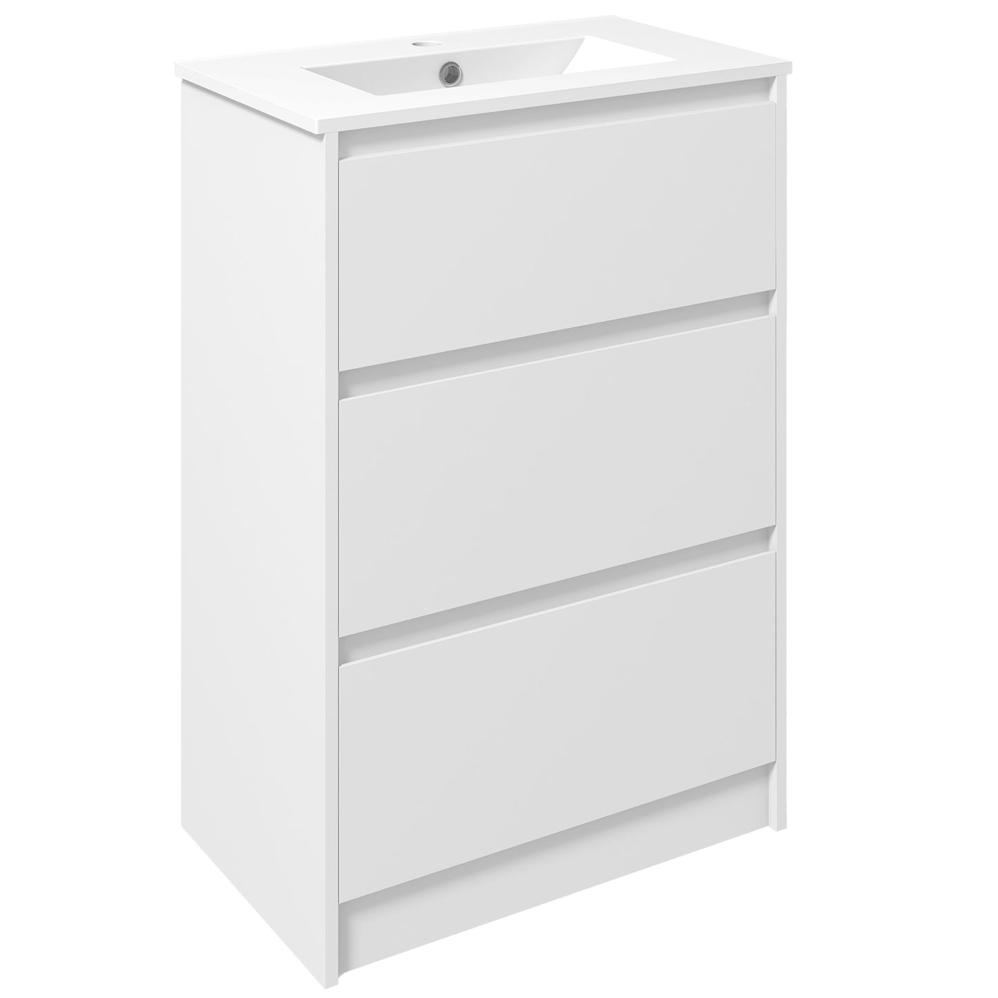 kleankin Mueble de Baño con Lavabo Armario de Baño Bajo Lavabo de Baño de Cerámica Sintética con 2 Cajones 61x37x88 cm Blanco Brillante