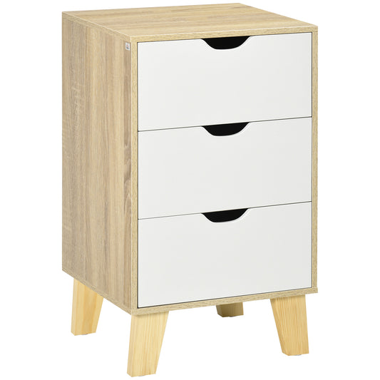 HOMCOM Cómoda con 3 Cajones y Base Elevada Cajonera de Armario para Dormitorio Salón Pasillo Estilo Moderno Antivuelco 40x35x68,5 cm Natural y Blanco