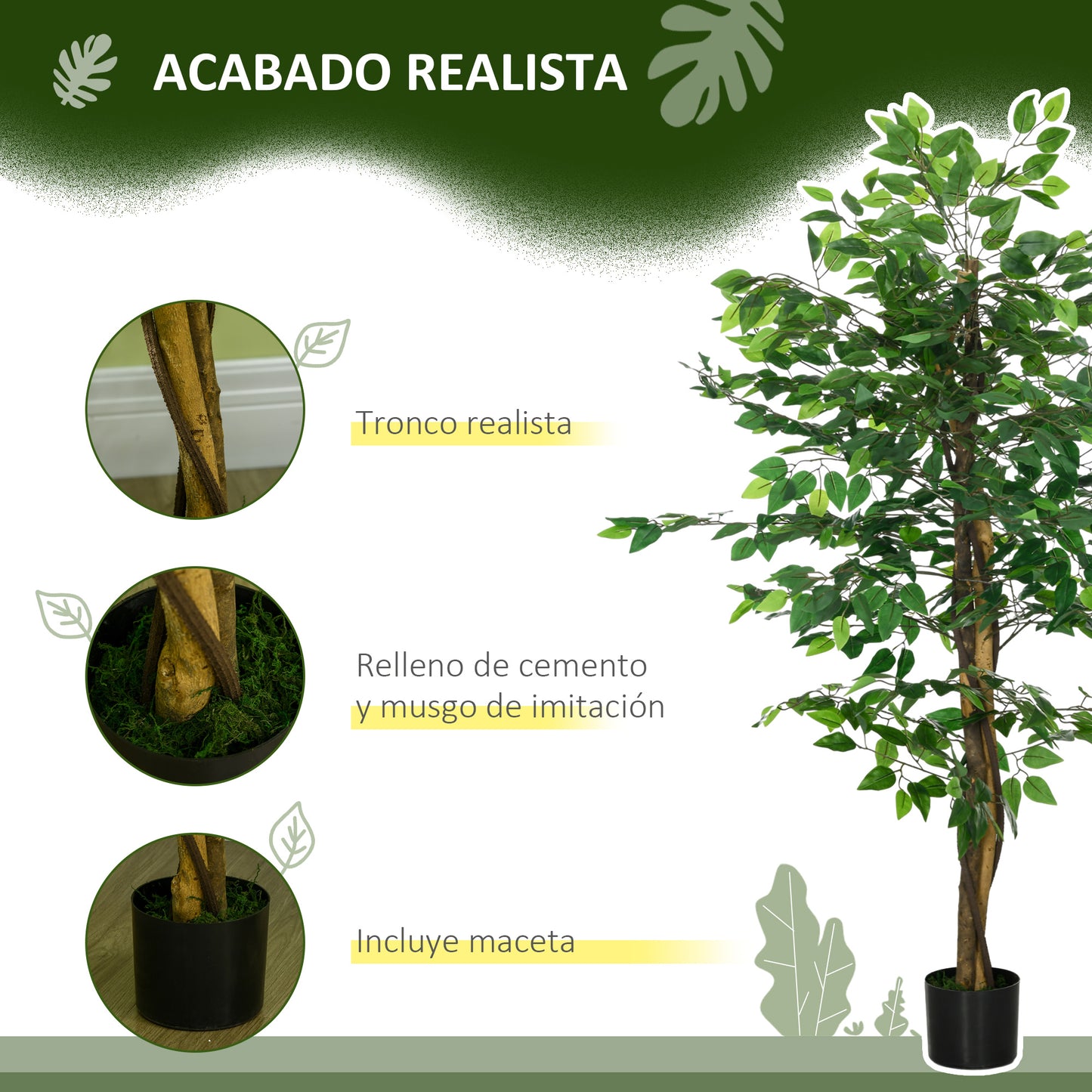 HOMCOM Ficus Artificial con Troncos Naturales 150 cm Planta Artificial –  Bechester