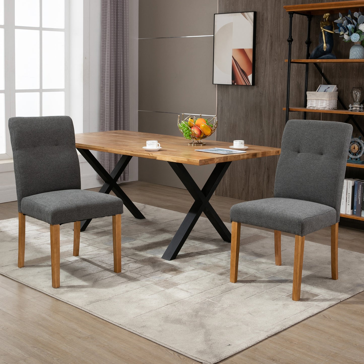 HOMCOM Conjunto de 2 Sillas de Comedor Sillas de Cocina con Respaldo Alto Asiento Acolchado de Tacto de Lino Carga 120 kg 50x62x96 cm Gris