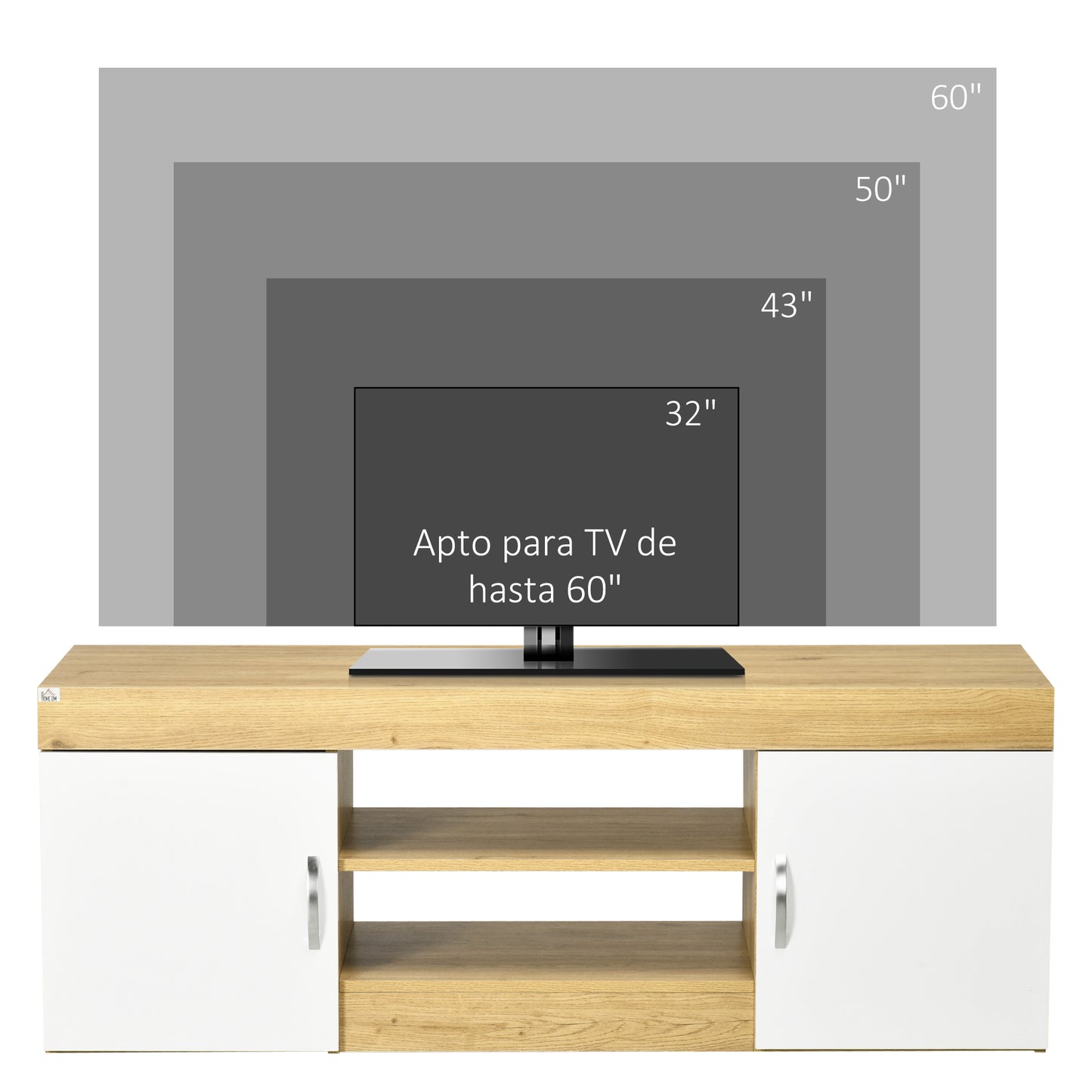 HOMCOM Mueble de TV Mueble para Salón Moderno con 2 Puertas con Tirador y Almacenamiento de 2 Niveles para Televisores de hasta 60 Pulgadas para Dormitorio 130x39,6x48 cm Natural