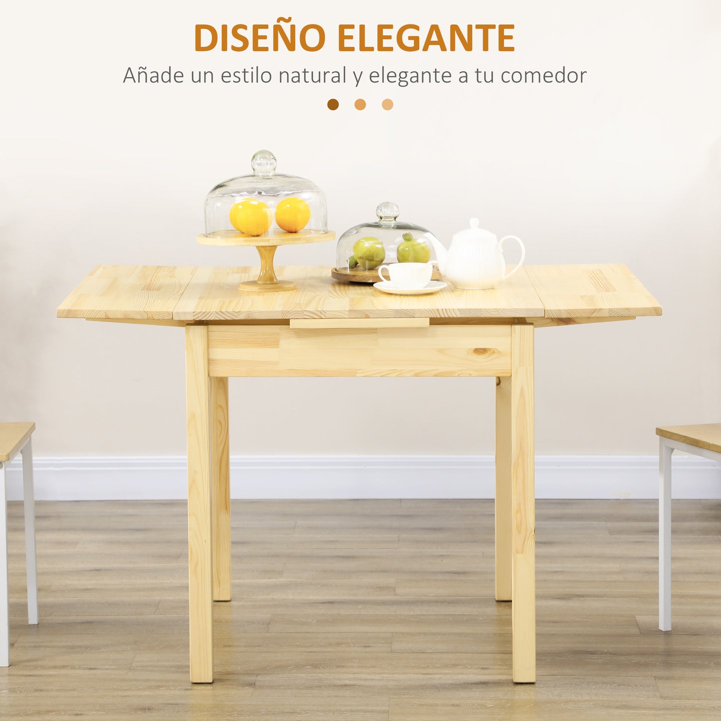 HOMCOM Mesa de Comedor Plegable Mesa de Madera Extensible Mesa de Cocina de Alas Abatibles para 2-4 Personas Carga 50 kg 120x80x75 cm Natural