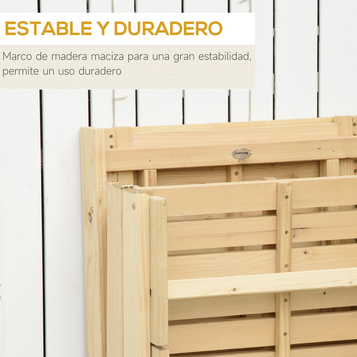 Outsunny Tumbona de Madera Plegable con Respaldo Ajustable en 4 Posiciones Cojín Extraíble Carga 113 kg para Jardín Terraza Camping Exterior 195x59x30 cm Natural