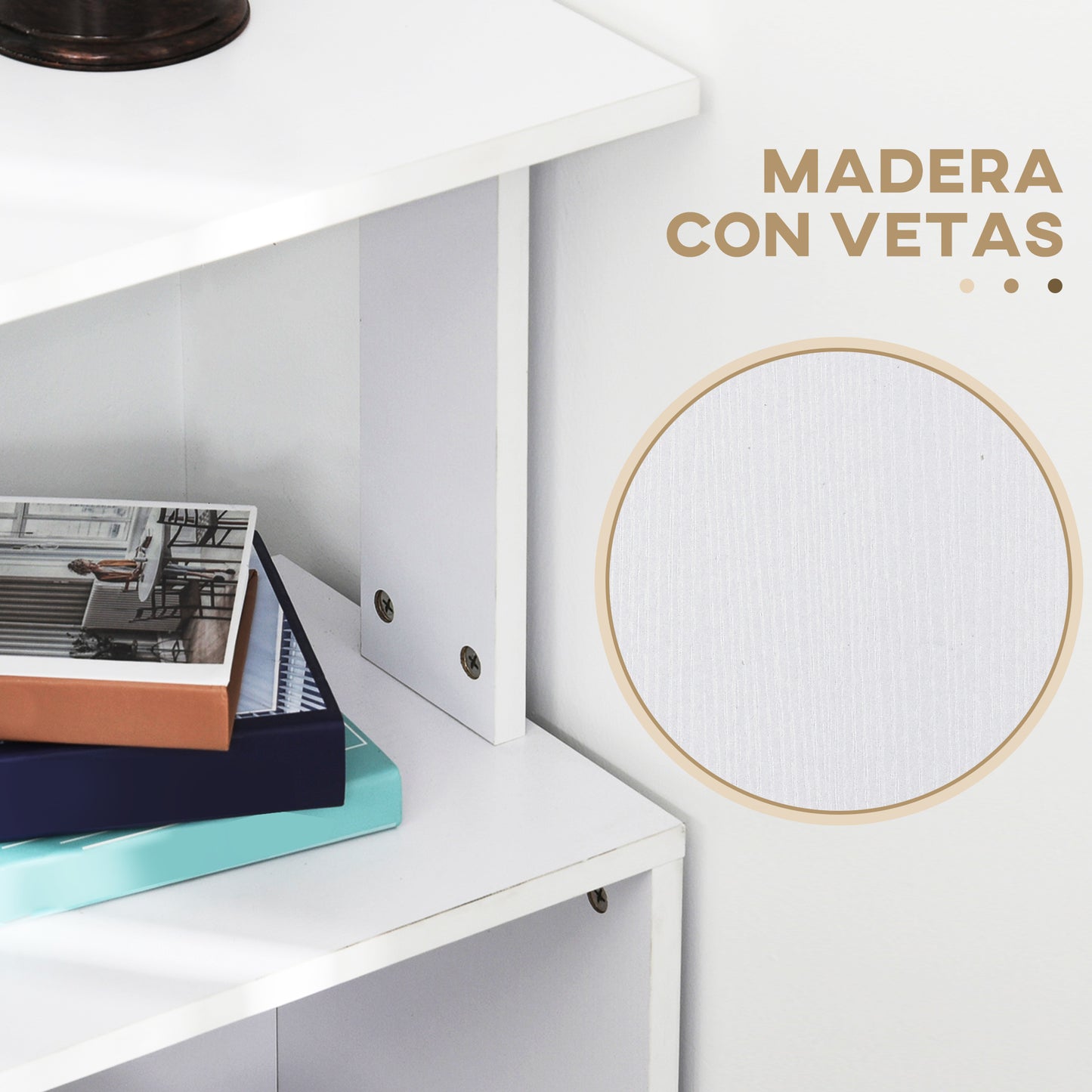 HOMCOM Escritorio Esquinero Giratorio Escritorio en L con Estantería Mesa de Escritorio con Estantes para Oficina Estudio 120x110x74,5 cm Blanco